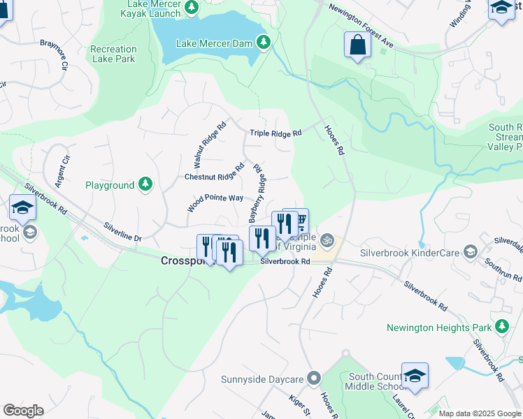 map of restaurants, bars, coffee shops, grocery stores, and more near 8410 Copperleaf Court in Fairfax Station