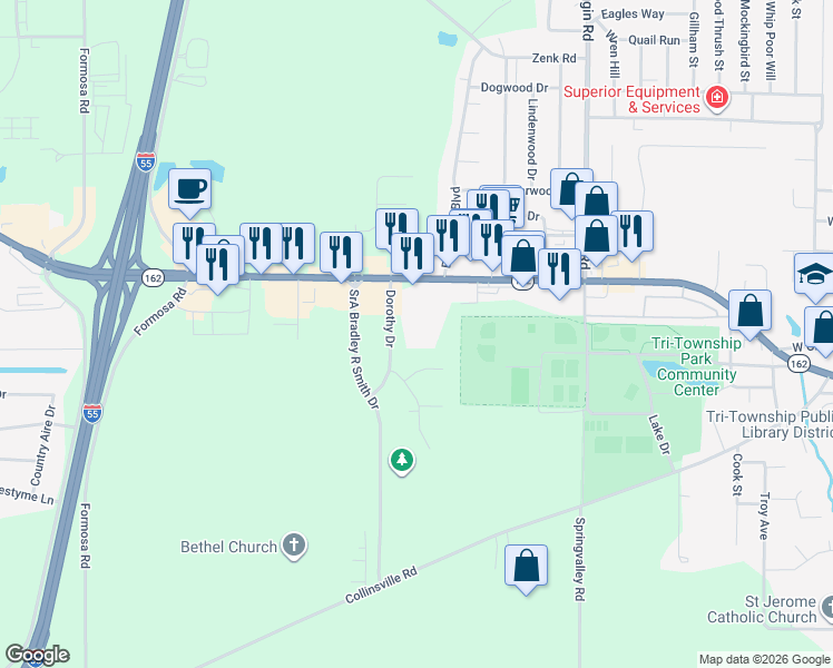 map of restaurants, bars, coffee shops, grocery stores, and more near 39 Dorothy Drive in Troy