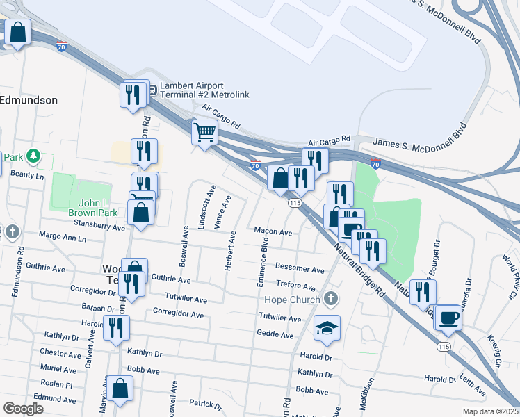 map of restaurants, bars, coffee shops, grocery stores, and more near 4448 Brenton Avenue in St. Louis