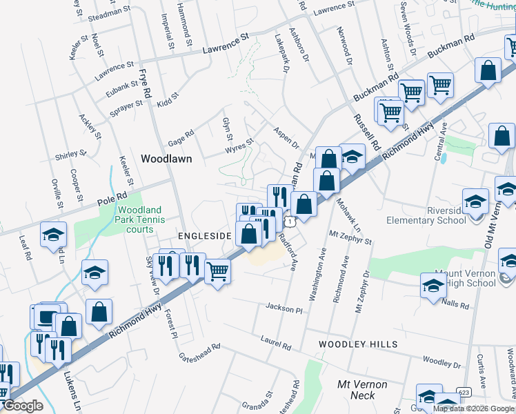 map of restaurants, bars, coffee shops, grocery stores, and more near 4375 Pembrook Village Drive in Alexandria