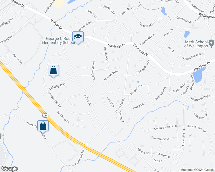 map of restaurants, bars, coffee shops, grocery stores, and more near 10221 Waterford Drive in Manassas
