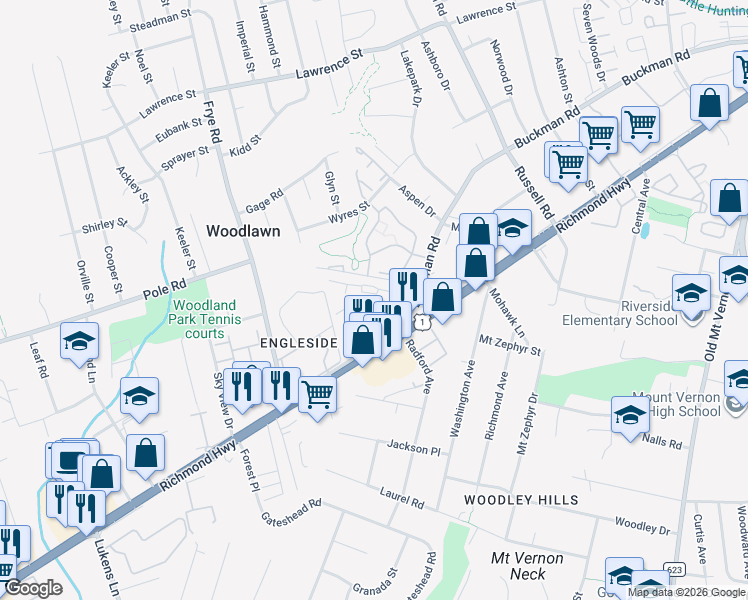 map of restaurants, bars, coffee shops, grocery stores, and more near 4375 Pembrook Village Drive in Alexandria