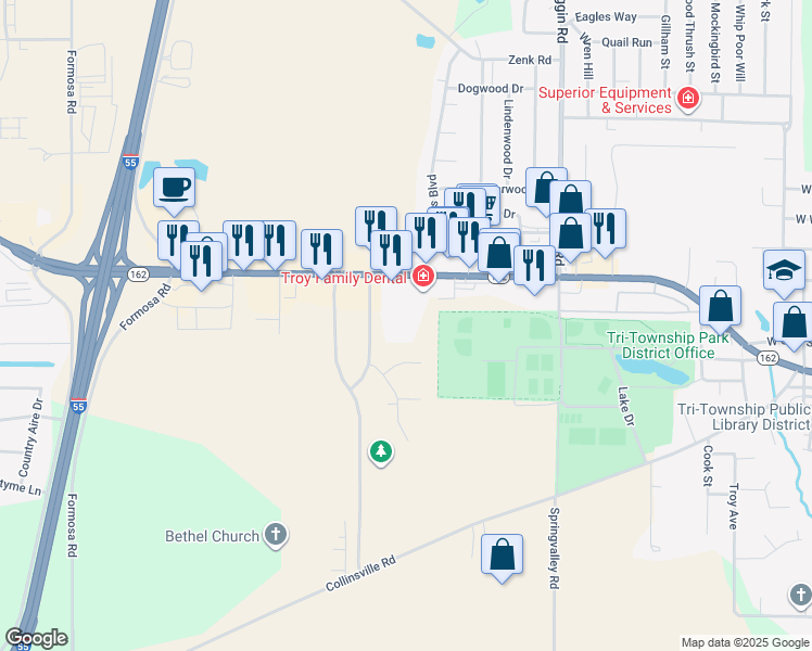 map of restaurants, bars, coffee shops, grocery stores, and more near 39 Dorothy Drive in Troy