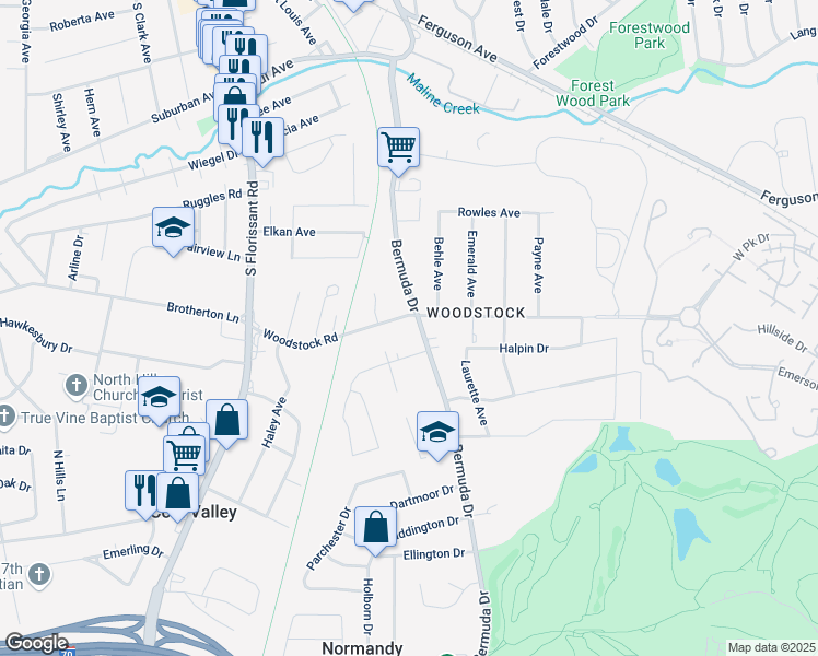 map of restaurants, bars, coffee shops, grocery stores, and more near 7729 Brand Avenue in St. Louis