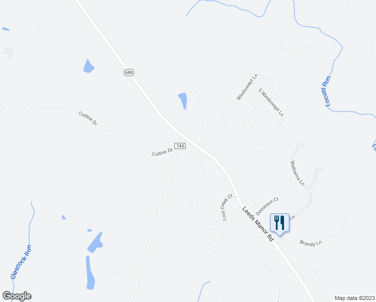 map of restaurants, bars, coffee shops, grocery stores, and more near 7398 Leeds Manor Road in Marshall