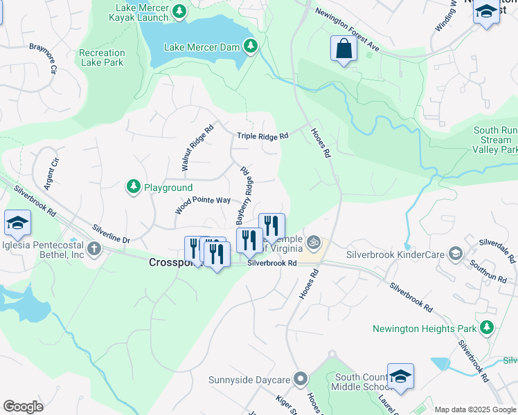 map of restaurants, bars, coffee shops, grocery stores, and more near 8407 Copperleaf Court in Fairfax Station