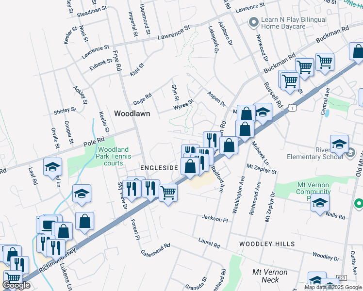 map of restaurants, bars, coffee shops, grocery stores, and more near 4441 Pembrook Village Drive in Alexandria