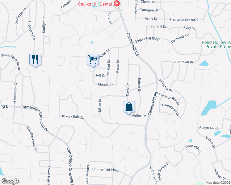 map of restaurants, bars, coffee shops, grocery stores, and more near 1162 Karon Drive in Saint Charles