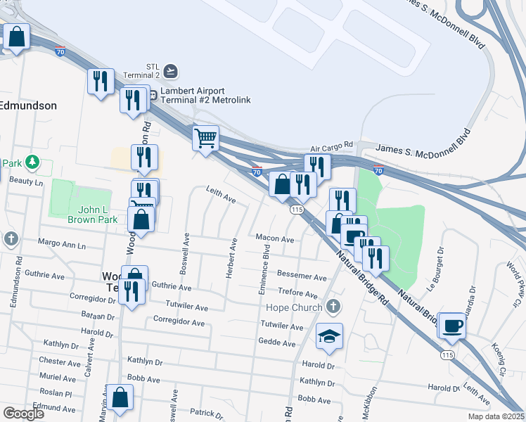 map of restaurants, bars, coffee shops, grocery stores, and more near 4456 Brenton Avenue in St. Louis