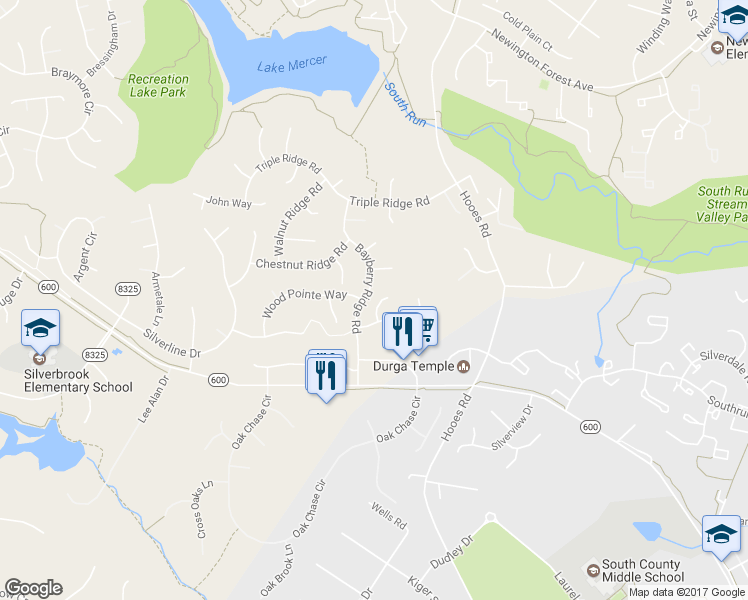 map of restaurants, bars, coffee shops, grocery stores, and more near 8406 Copperleaf Court in Fairfax Station