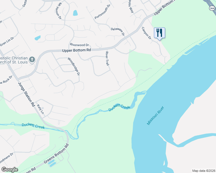 map of restaurants, bars, coffee shops, grocery stores, and more near 3025 Rockwood Trail in Saint Charles