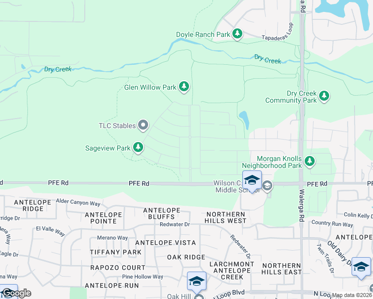 map of restaurants, bars, coffee shops, grocery stores, and more near 5200 PFE Road in Roseville