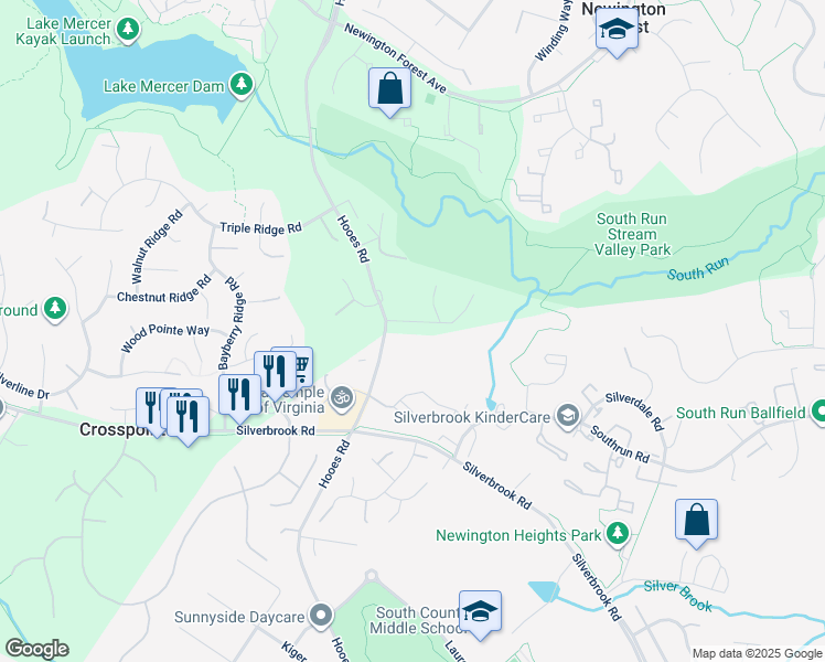 map of restaurants, bars, coffee shops, grocery stores, and more near 8757 Southern Oaks Place in Lorton