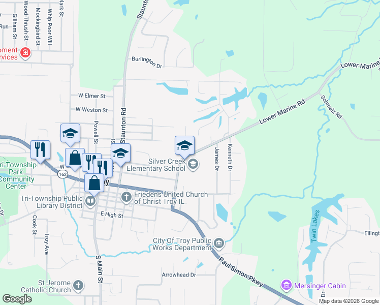 map of restaurants, bars, coffee shops, grocery stores, and more near 490 Lower Marine Road in Troy