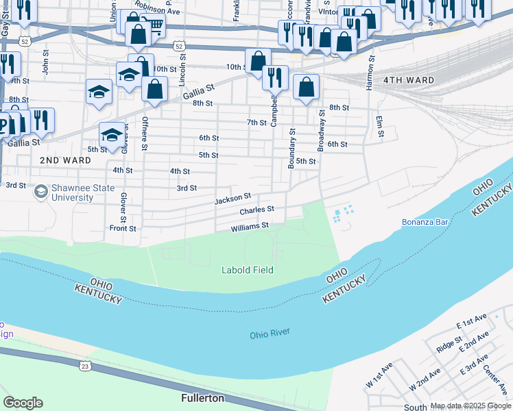 map of restaurants, bars, coffee shops, grocery stores, and more near 1810 Jackson Street in Portsmouth