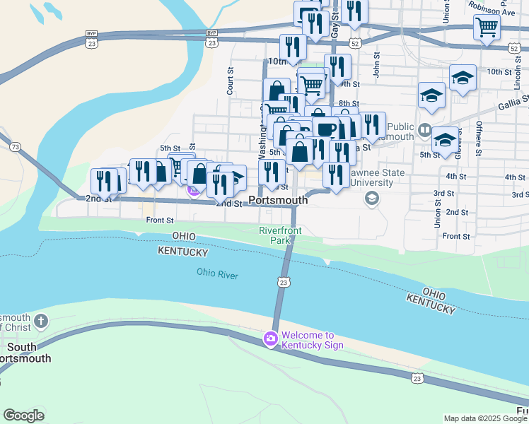 map of restaurants, bars, coffee shops, grocery stores, and more near in Portsmouth