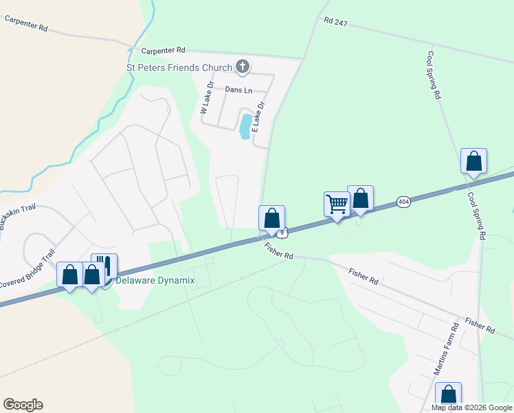 map of restaurants, bars, coffee shops, grocery stores, and more near 18390 Road 258 in Milton
