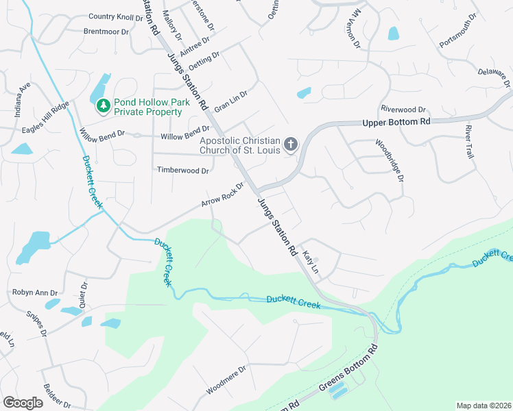 map of restaurants, bars, coffee shops, grocery stores, and more near 436 Jungs Station Road in Saint Charles
