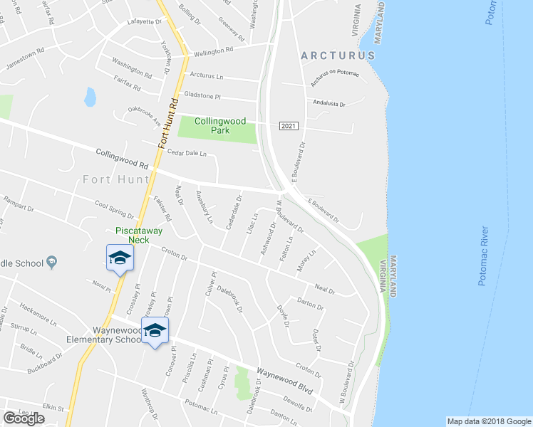 map of restaurants, bars, coffee shops, grocery stores, and more near 8303 Lilac Lane in Alexandria