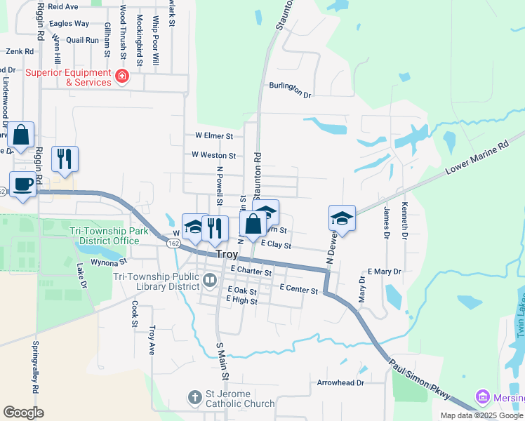 map of restaurants, bars, coffee shops, grocery stores, and more near 214 Staunton Road in Troy