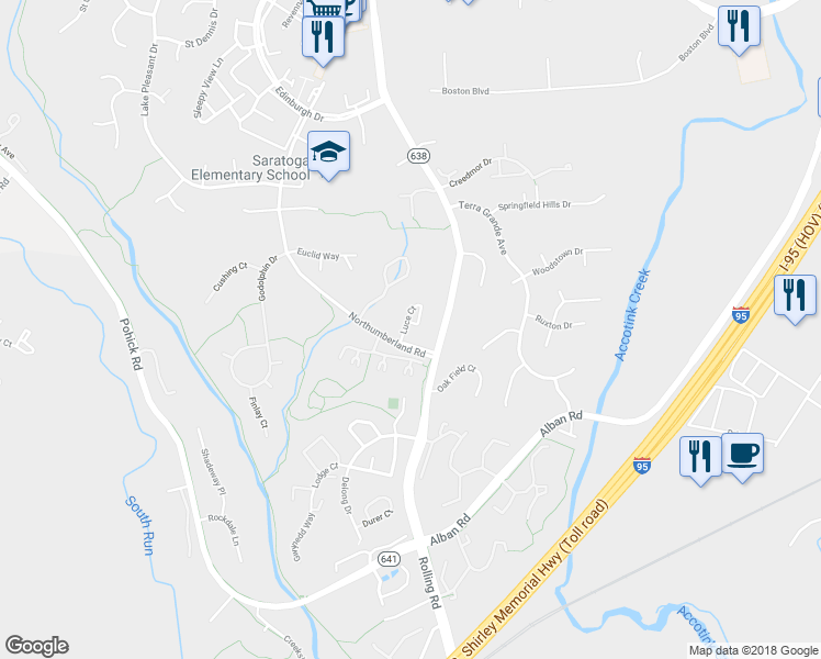map of restaurants, bars, coffee shops, grocery stores, and more near 8391 Luce Court in Springfield