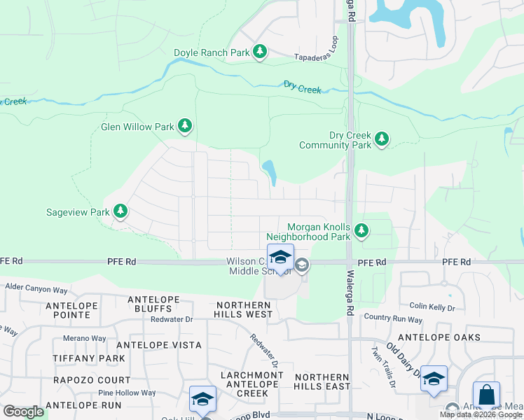 map of restaurants, bars, coffee shops, grocery stores, and more near 4551 Tiller Way in Roseville