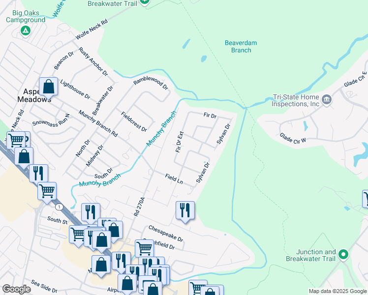 map of restaurants, bars, coffee shops, grocery stores, and more near 36337 Hemlock Lane in Rehoboth Beach