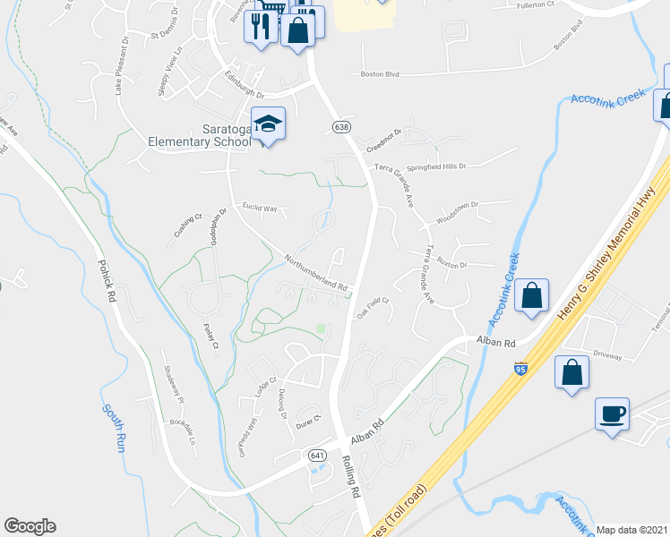 map of restaurants, bars, coffee shops, grocery stores, and more near 8391 Luce Court in Springfield