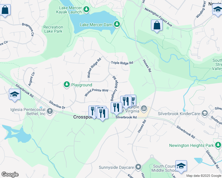 map of restaurants, bars, coffee shops, grocery stores, and more near 9102 Wood Pointe Way in Fairfax Station