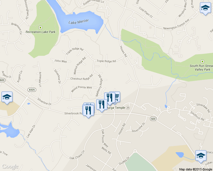 map of restaurants, bars, coffee shops, grocery stores, and more near 8400 Copperleaf Court in Fairfax Station
