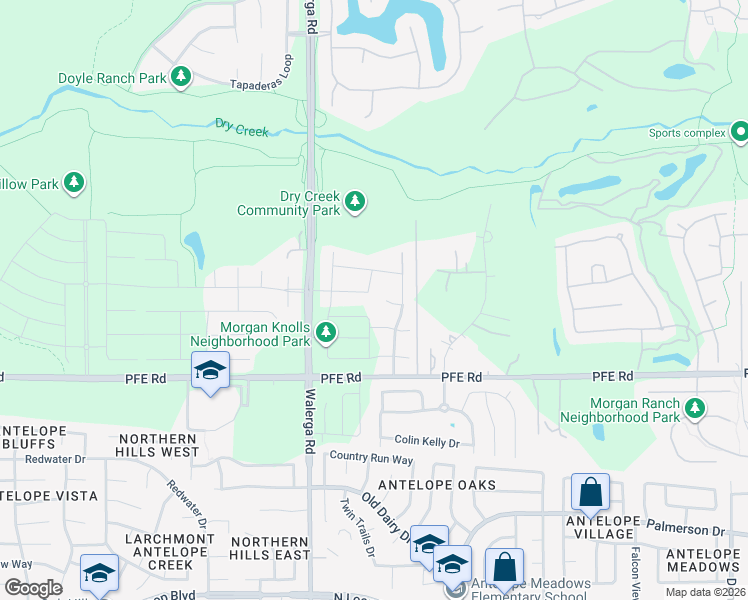 map of restaurants, bars, coffee shops, grocery stores, and more near 4437 Seabiscuit Drive in Roseville