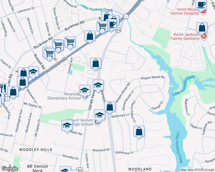 map of restaurants, bars, coffee shops, grocery stores, and more near 3420 Ramsgate Terrace in Alexandria