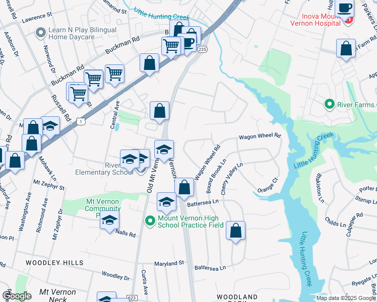 map of restaurants, bars, coffee shops, grocery stores, and more near 3423 Ramsgate Terrace in Alexandria
