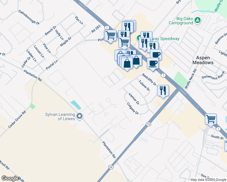 map of restaurants, bars, coffee shops, grocery stores, and more near 78 Radcliffe Drive in Rehoboth Beach