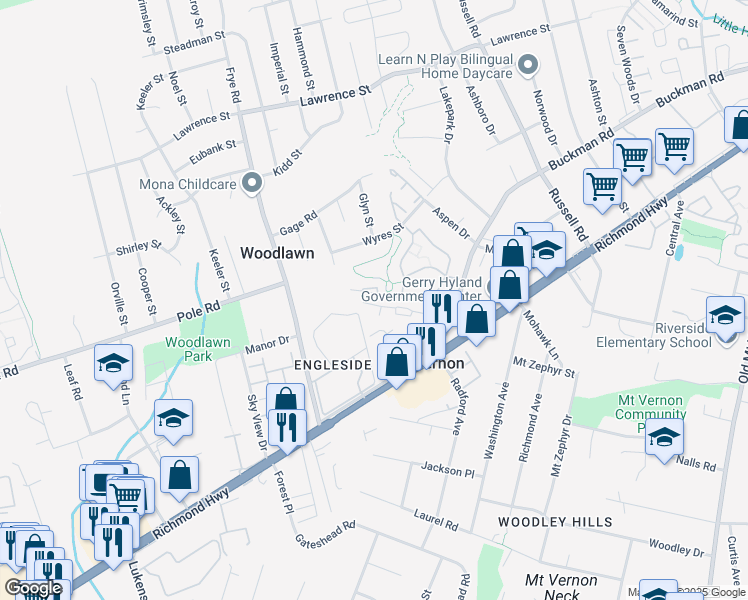 map of restaurants, bars, coffee shops, grocery stores, and more near 4410 Pembrook Village Drive in Alexandria