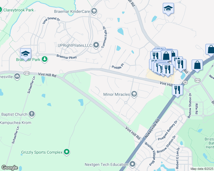 map of restaurants, bars, coffee shops, grocery stores, and more near 10343 Spring Iris Drive in Prince William County