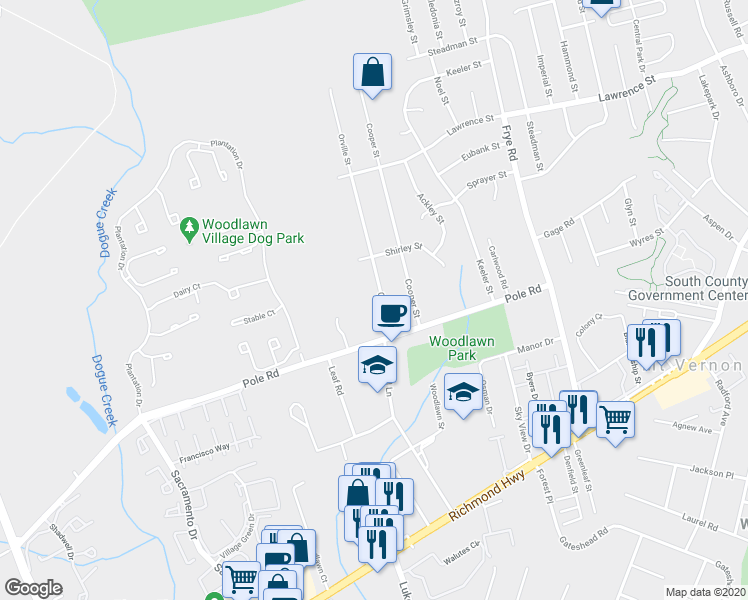 map of restaurants, bars, coffee shops, grocery stores, and more near 8312 Orville Street in Alexandria