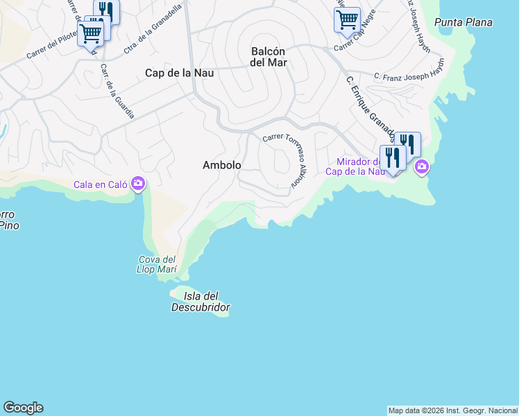 map of restaurants, bars, coffee shops, grocery stores, and more near Calle Richard Wagner in Jávea