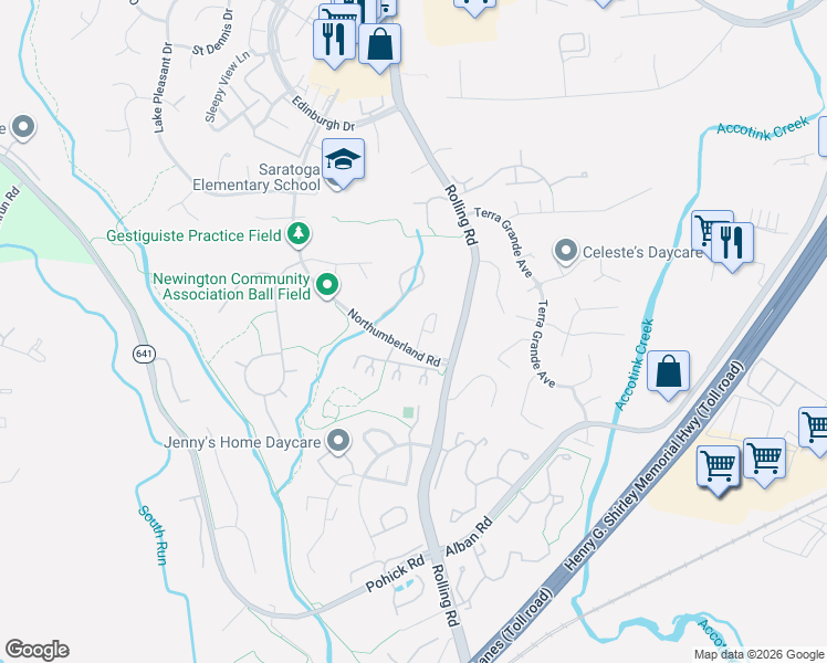 map of restaurants, bars, coffee shops, grocery stores, and more near 8380 Luce Court in Springfield