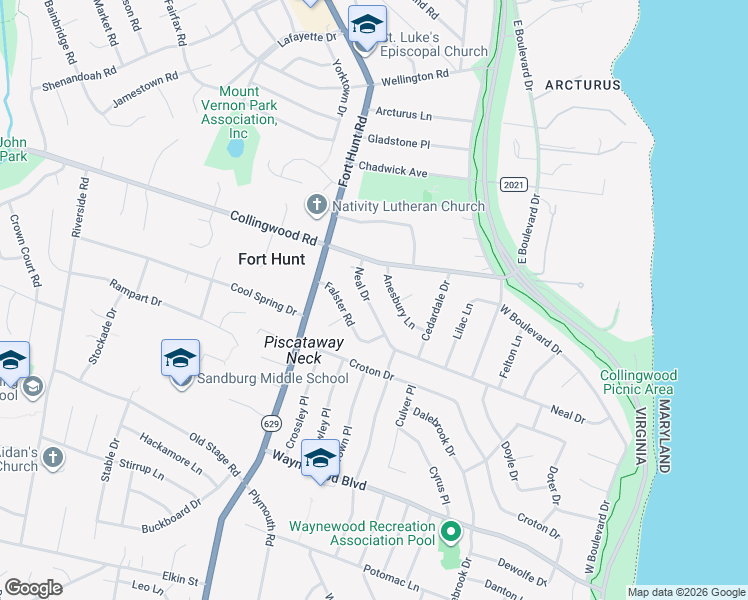 map of restaurants, bars, coffee shops, grocery stores, and more near 1128 Neal Drive in Alexandria