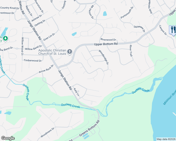 map of restaurants, bars, coffee shops, grocery stores, and more near 540 Crown Passage Drive in Saint Charles