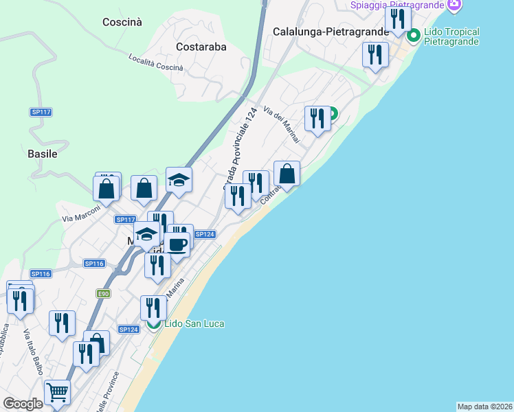 map of restaurants, bars, coffee shops, grocery stores, and more near 53 Contrada Ceci in Calalunga-pietragrande