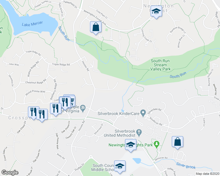 map of restaurants, bars, coffee shops, grocery stores, and more near 8327 Southern Oaks Court in Lorton