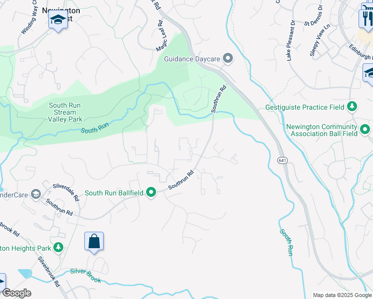 map of restaurants, bars, coffee shops, grocery stores, and more near 8215 White Stone Lane in Springfield