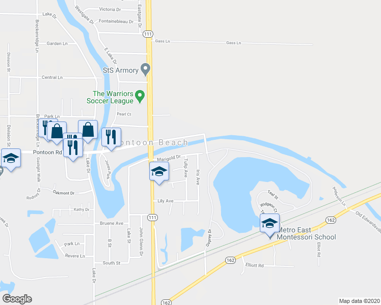 map of restaurants, bars, coffee shops, grocery stores, and more near 4249 Marigold Drive in Pontoon Beach