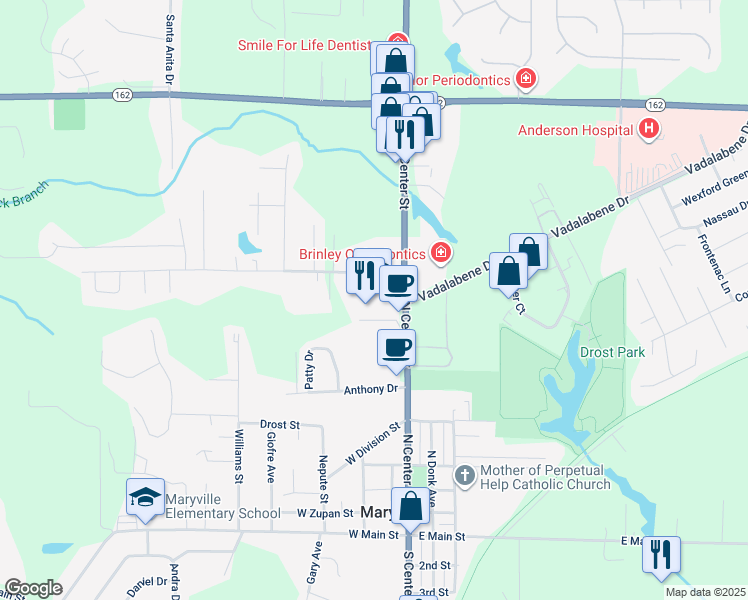 map of restaurants, bars, coffee shops, grocery stores, and more near in Maryville