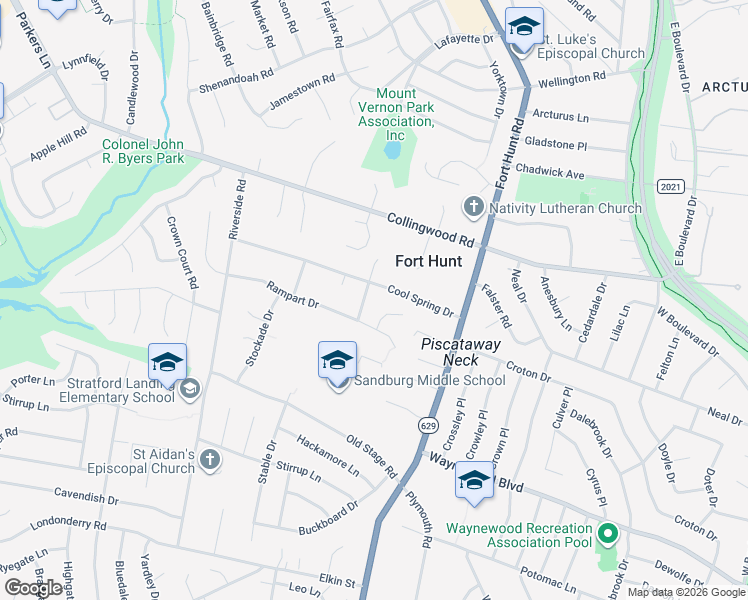 map of restaurants, bars, coffee shops, grocery stores, and more near in Fort Hunt