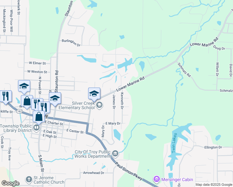 map of restaurants, bars, coffee shops, grocery stores, and more near 120 Kenneth Drive in Troy