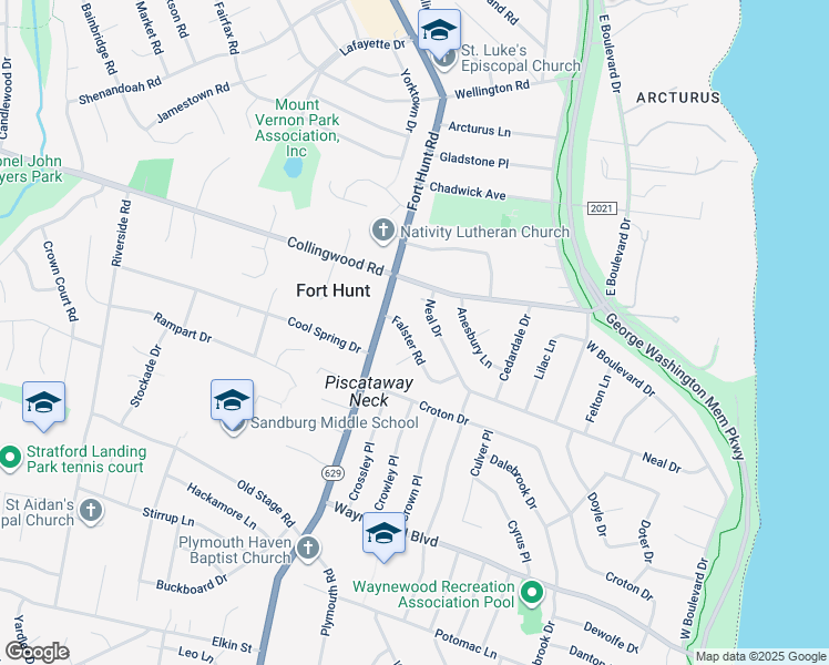 map of restaurants, bars, coffee shops, grocery stores, and more near 1222 Falster Road in Alexandria