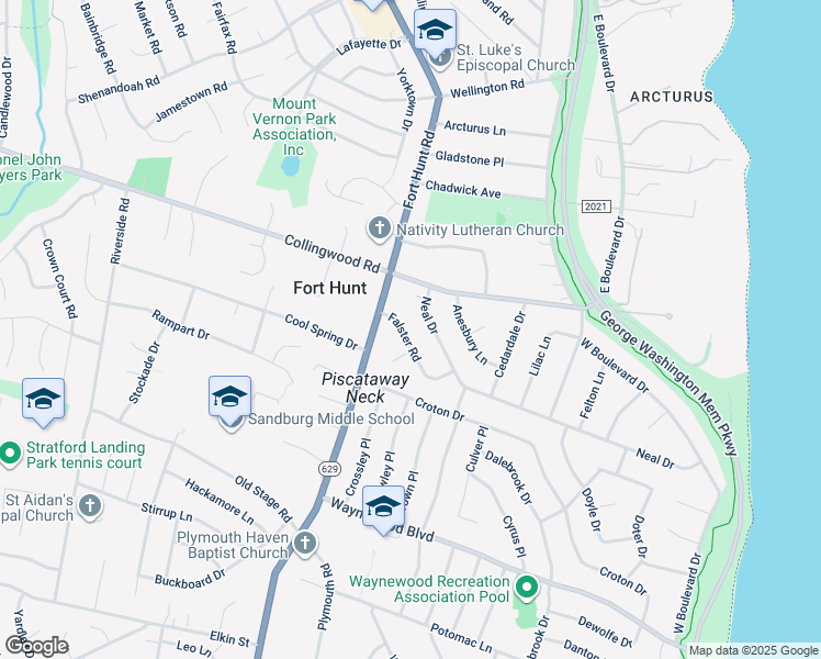 map of restaurants, bars, coffee shops, grocery stores, and more near 1222 Falster Road in Alexandria